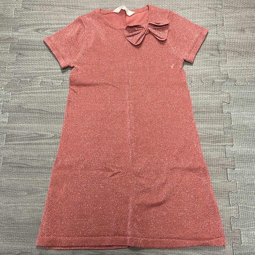 H&M Girls Short Sleeve Shimmery Mauve Dress with Bow detail - Girls Size 6-8Y